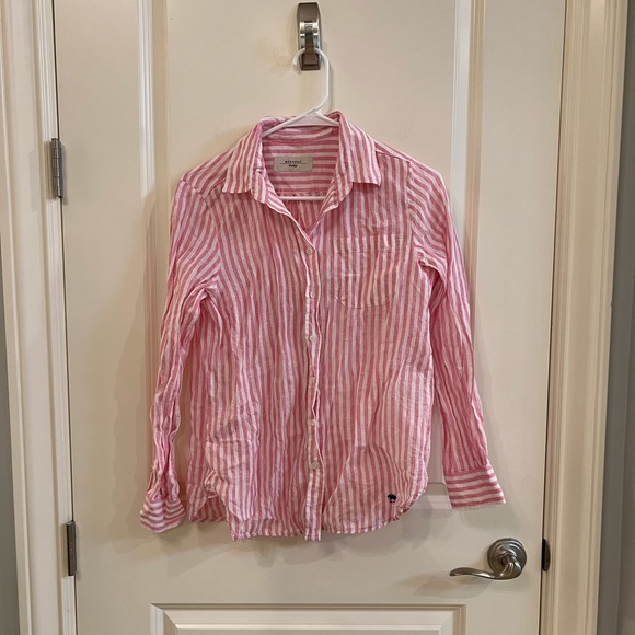 Pink linen striped button down shirt - Picture 2 of 6
